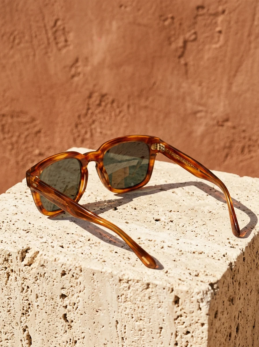 Gafas de sol de acetato sobre bloque de travertino